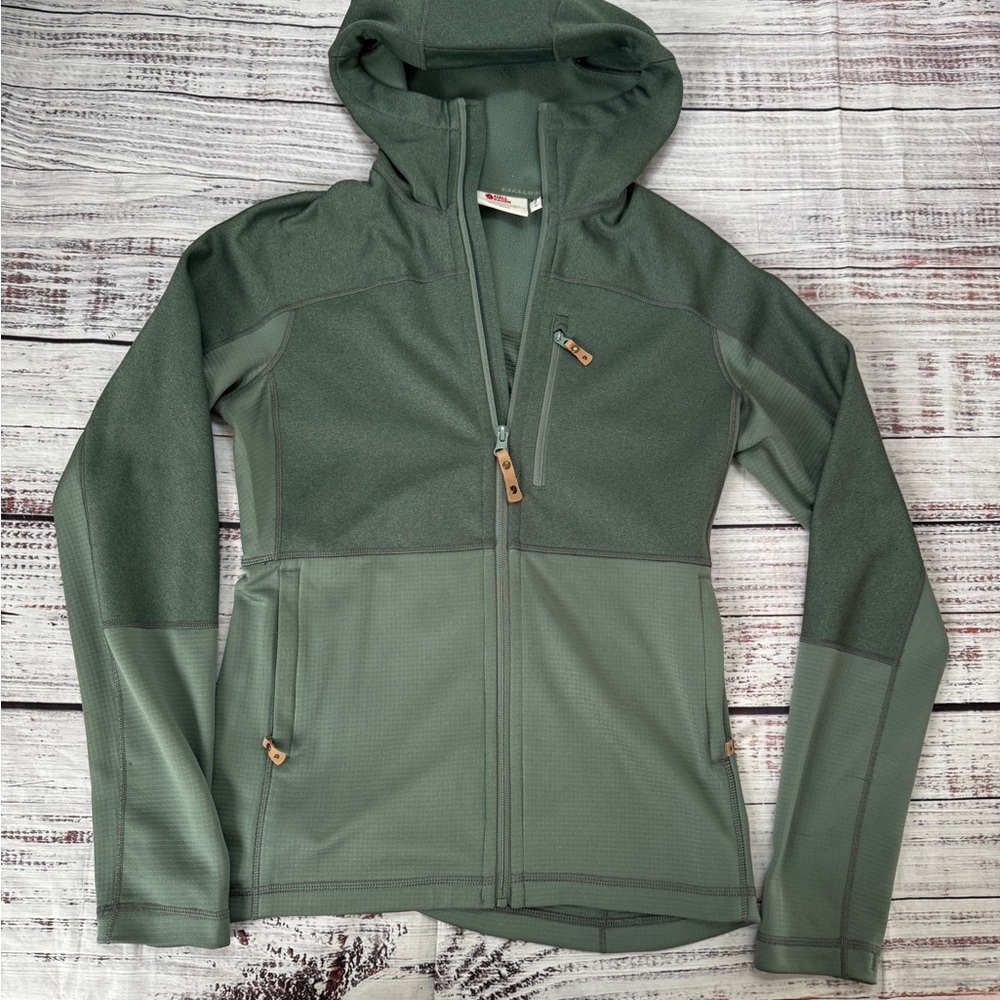 Fjallraven Abisko Trail Fleece Hoodie Green Lightweight Hiking Jacket - Picture 4 of 9